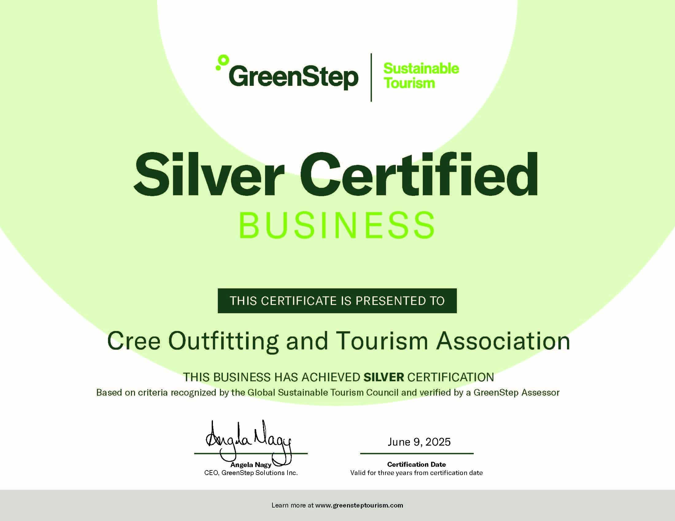 GreenStep certified certificate COTA